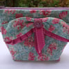 SALE  Floral Cotton make up bag - bow and ruffle.