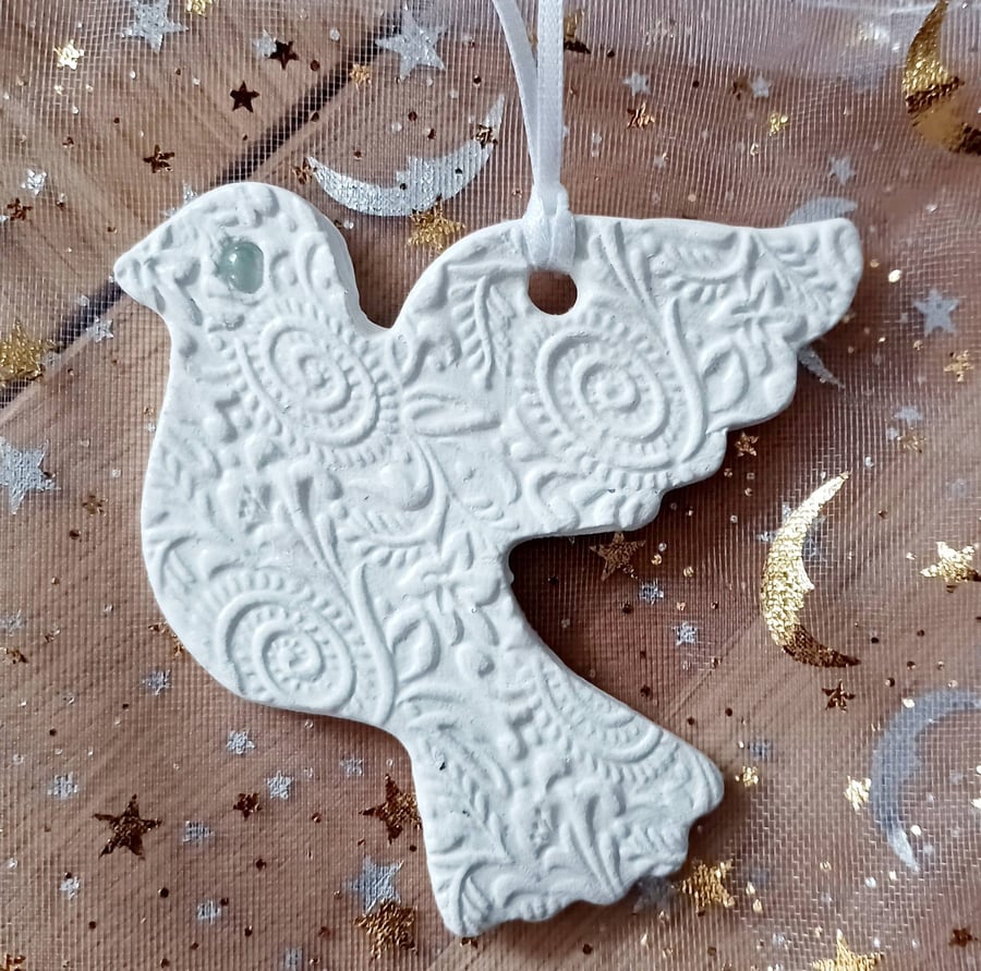 Handmade Clay Dove Hanging