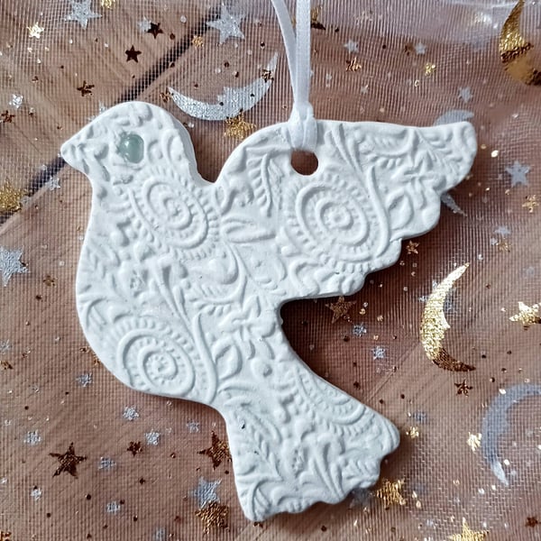 Handmade Clay Dove Hanging
