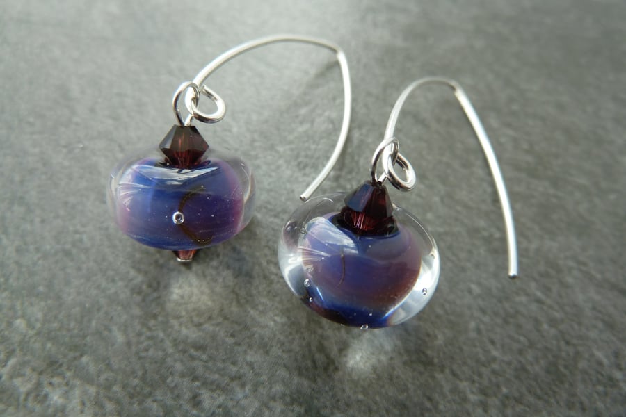 sterling silver, purple lampwork earrings