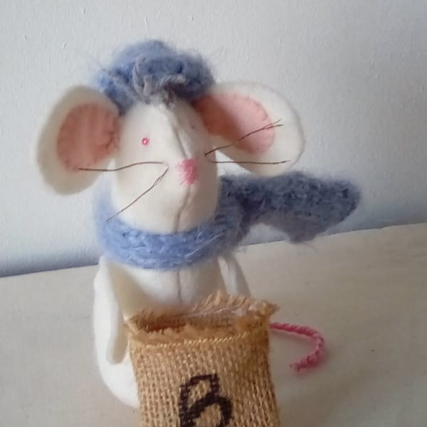 Christmas Mouse, white mouse, mouse doll, mouse decor, Xmas decor.