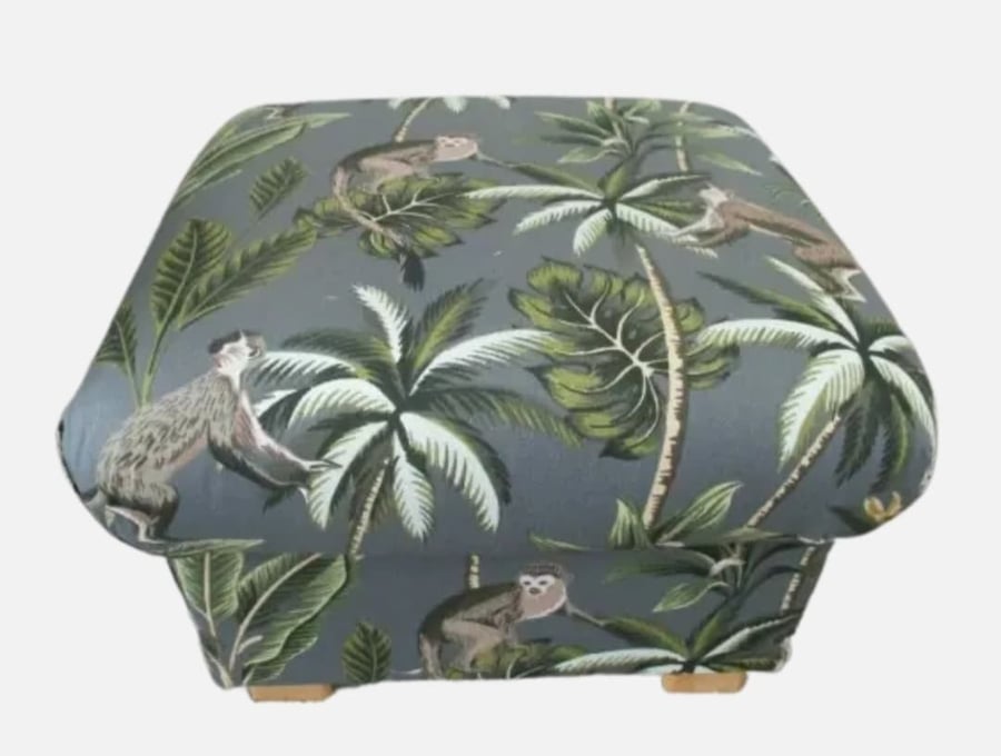 Storage Footstool Fryetts Monkeys Grey Fabric Pouffe Nursery Animals Jungle
