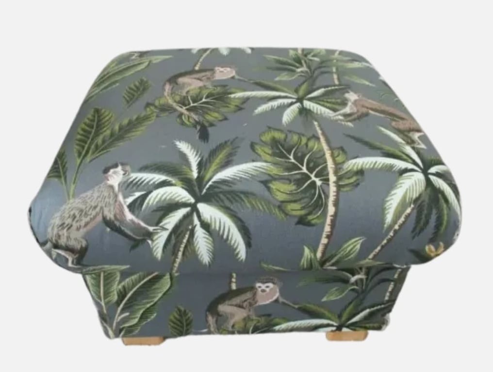 Storage Footstool Fryetts Monkeys Grey Fabric Pouffe Nursery Animals Jungle