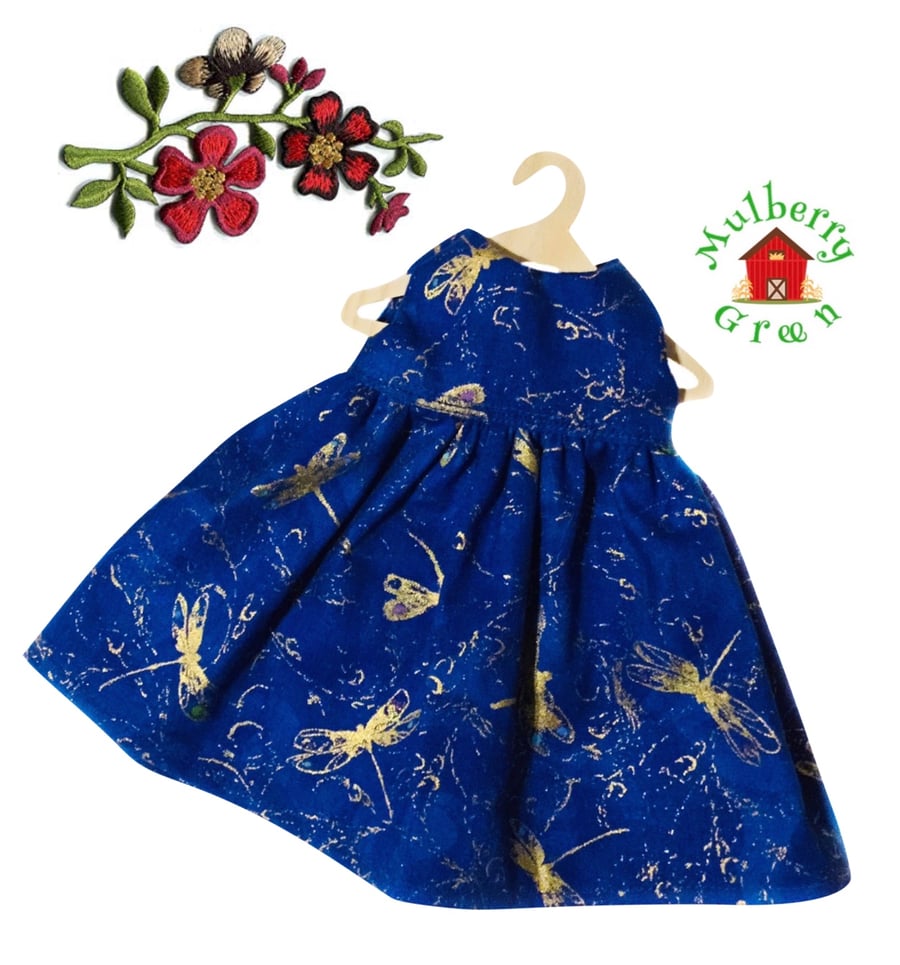 Reserved for Lesley - Royal Blue and Gold Dragonfly Dress