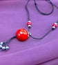 Large elegant boho wooden pendant necklace (dark red and silver) - Image 3