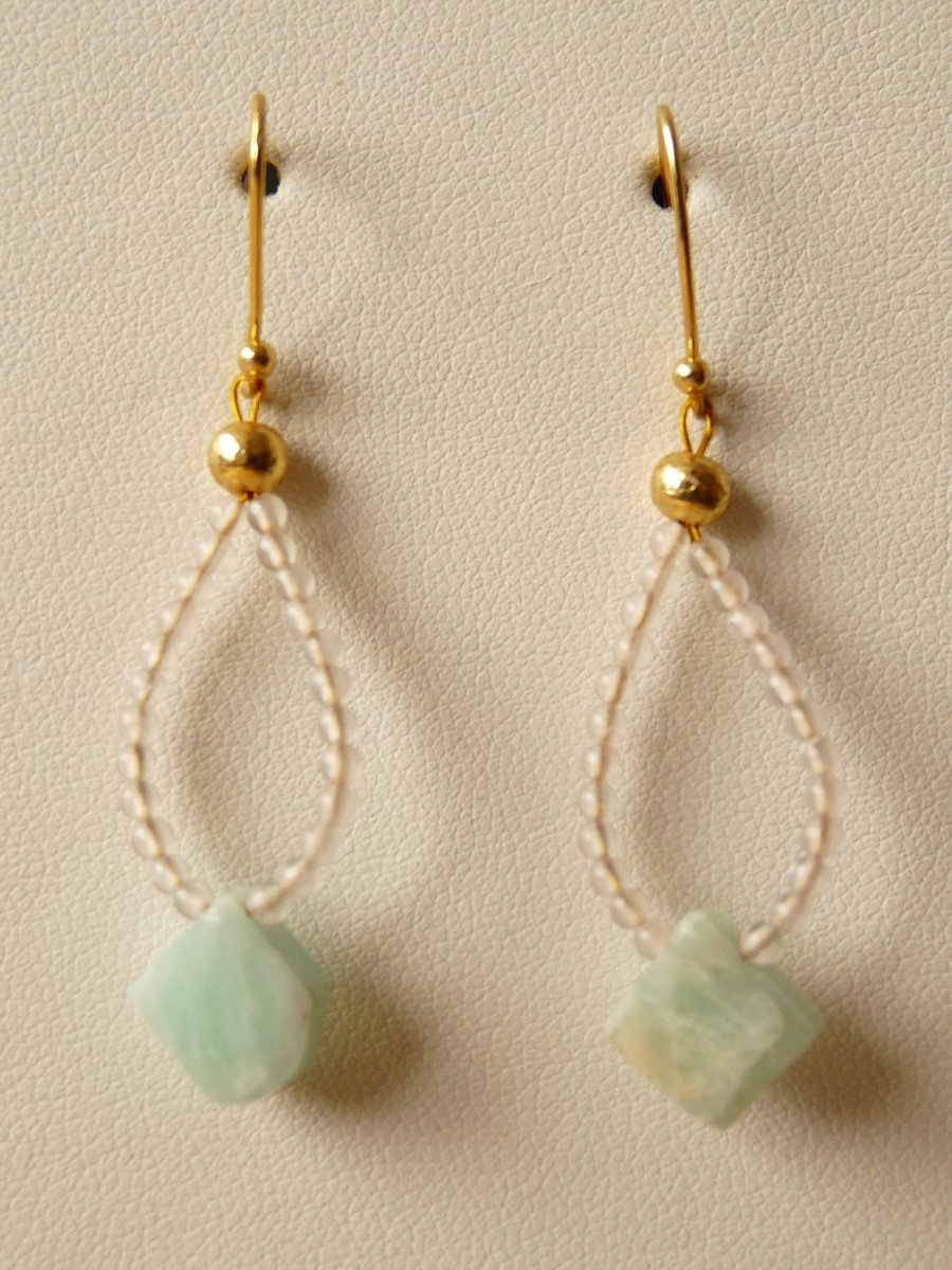 Amazonite and Rose Quartz Star Drop Earrings - Genuine Gemstone