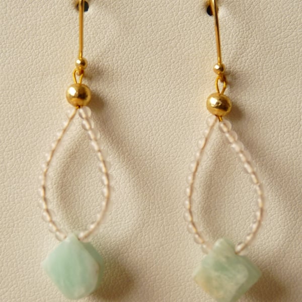 Amazonite and Rose Quartz Star Drop Earrings - Genuine Gemstone