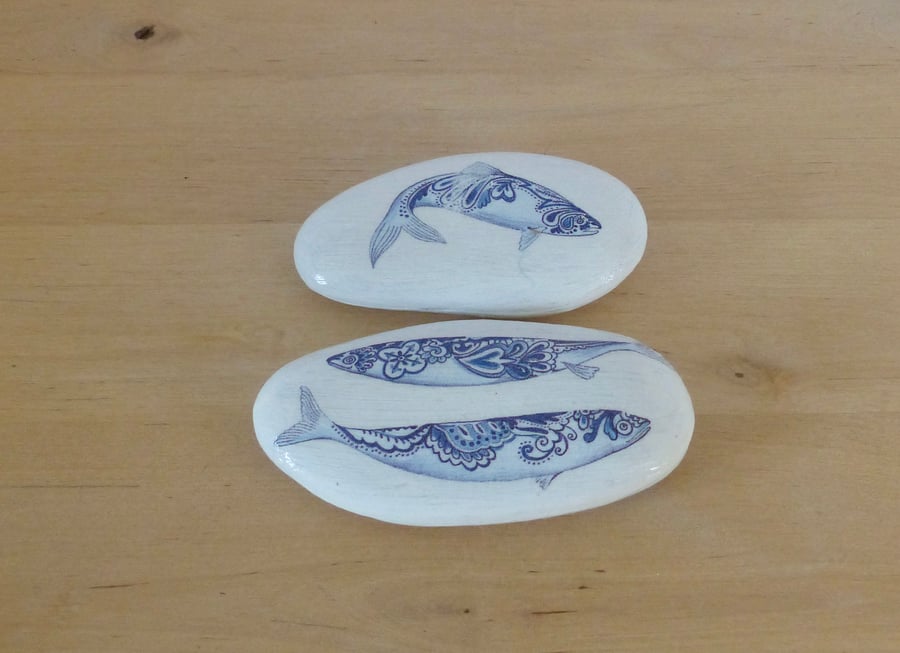 Decoupaged 'Fish' Pebbles