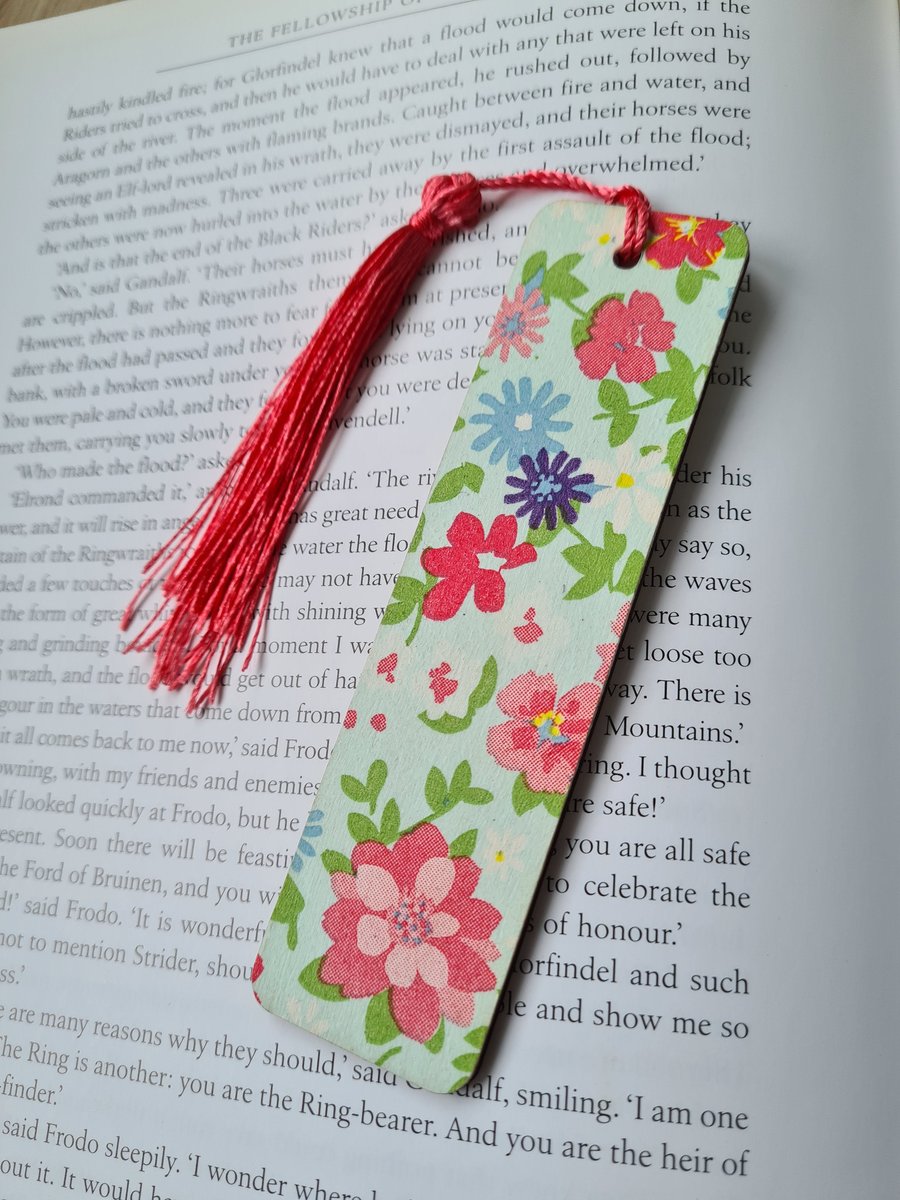Wooden floral bookmark decoupage flower design with tassel