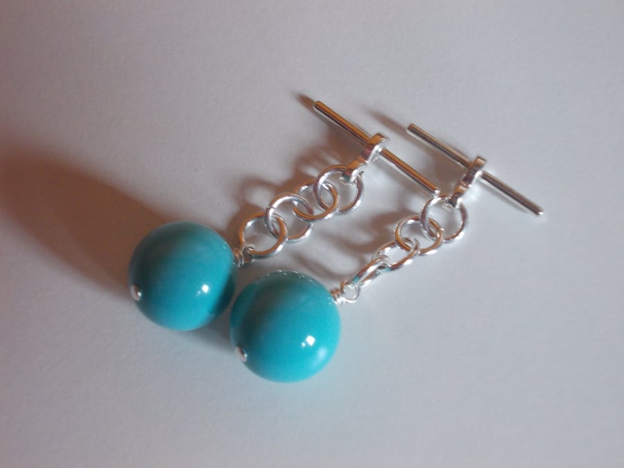 Turquoise shell pearl cufflinks