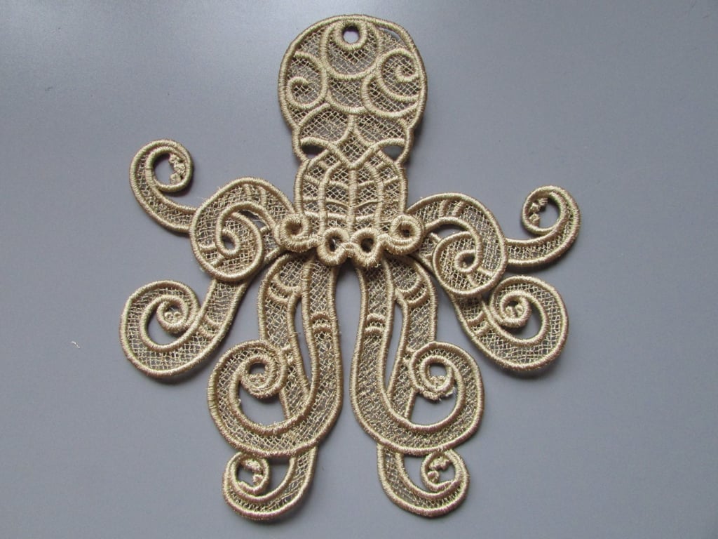 Embroidered Octopus Cathulu Lace Applique with moving parts