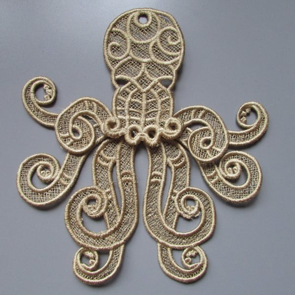 Embroidered Octopus Cathulu Lace Applique with moving parts