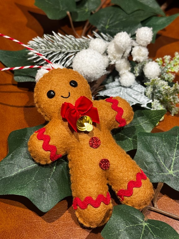 Hand Sewn Felt Gingerbread Man Decoration 