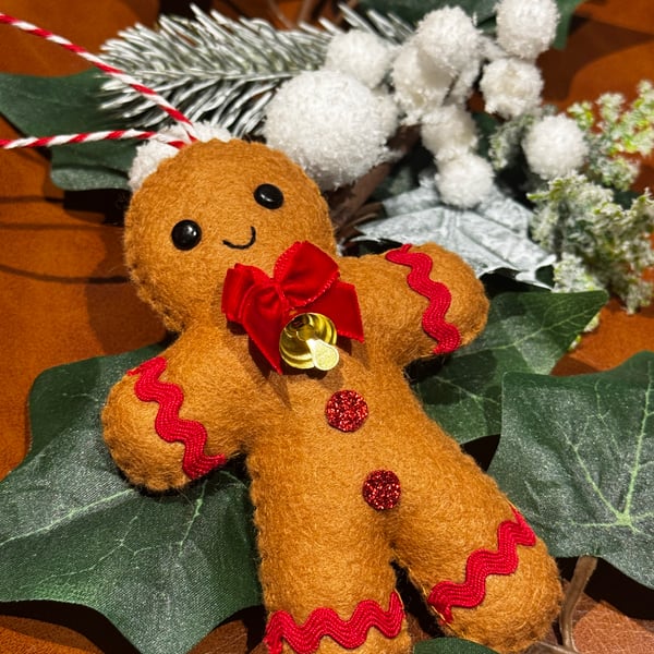 Hand Sewn Felt Gingerbread Man Decoration 