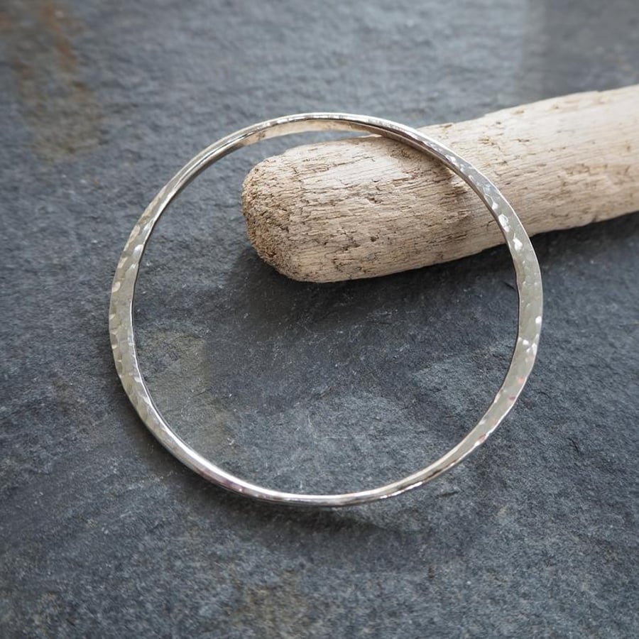 Hallmarked Silver Bangle  - Forged Sterling Silver Bangle