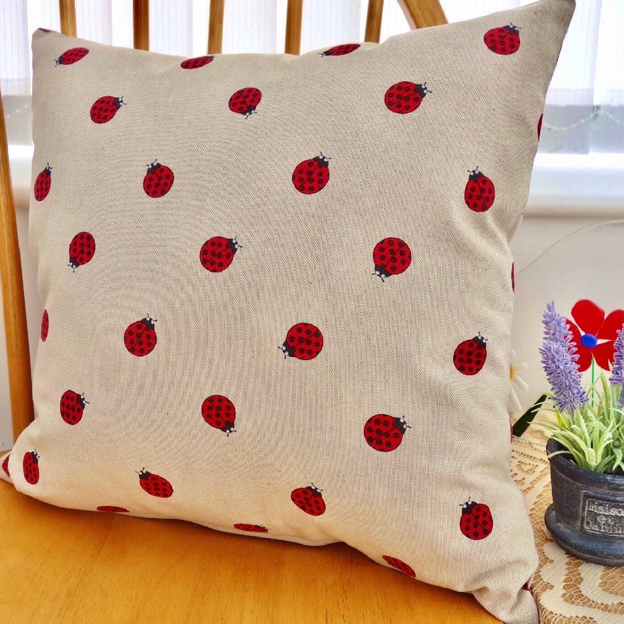 Cushion: Ladybirds design, Double Sided with pad and zip fastening 