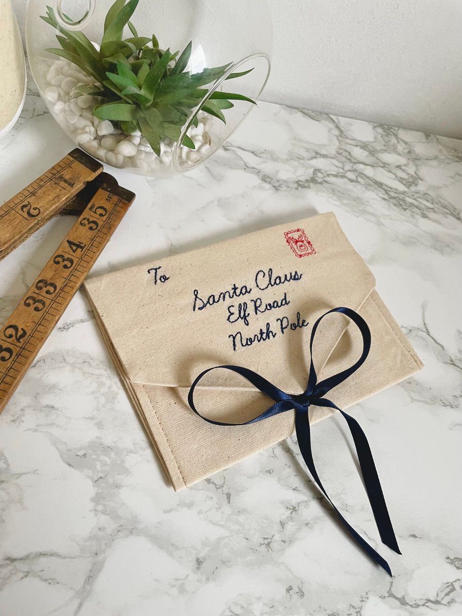 Letter to Father Christmas Santa embroidered fabric envelope Xmas gift list  