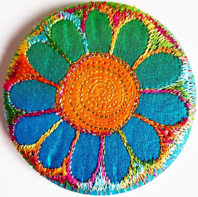 58mm Fabric Pocket Mirror with Free Machine Embroidery