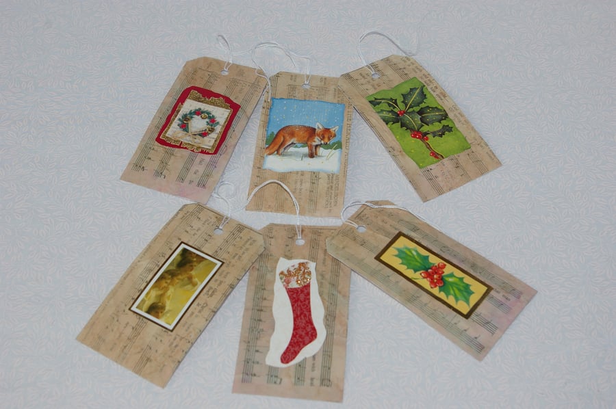 Christmas Gift Tags Retro Style Carol Sheet Music 