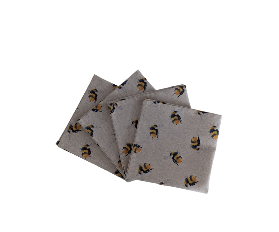 Bumble Bee Set of 4 Fabric Cotton Napkins