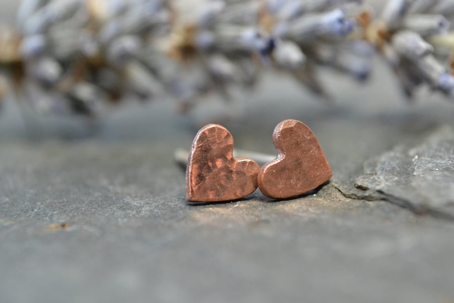 Teeny tiny copper heart stud earrings