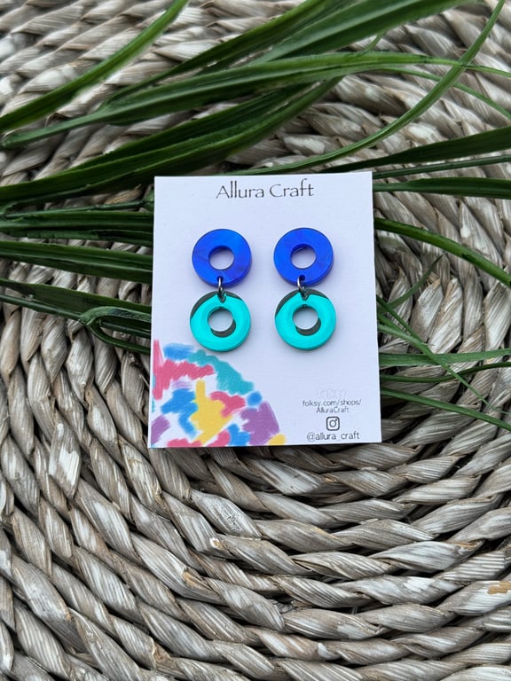 Bold Blue & Teal Acrylic Hoop Drop Earrings