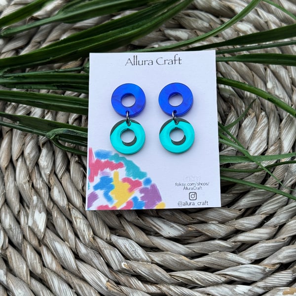 Bold Blue & Teal Acrylic Hoop Drop Earrings