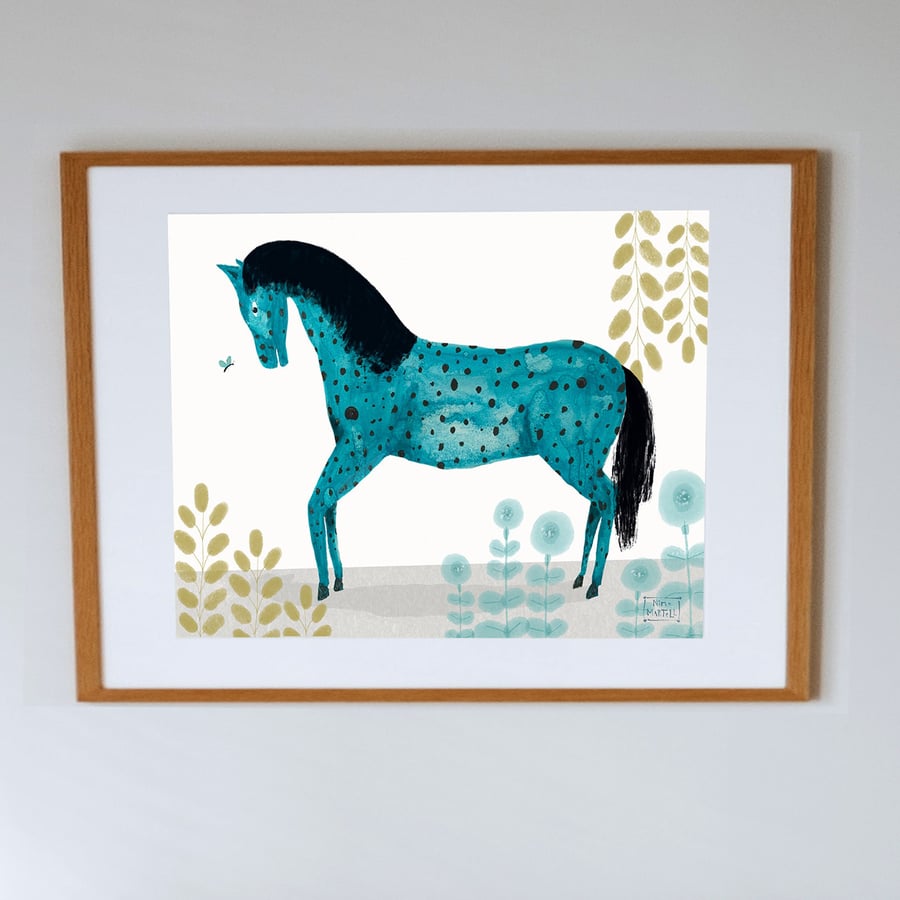 Blue Steed. Horse painting . A4 Print Only . Nina Martell 