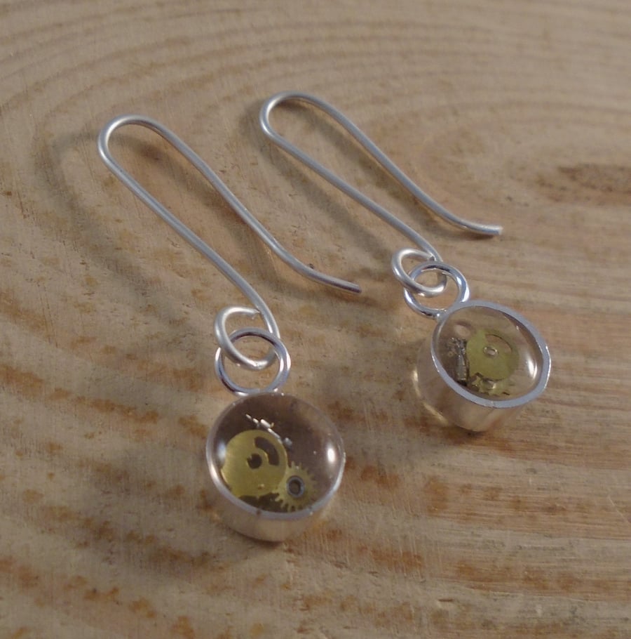 Sterling Silver Cog Drop Dangle Earrings