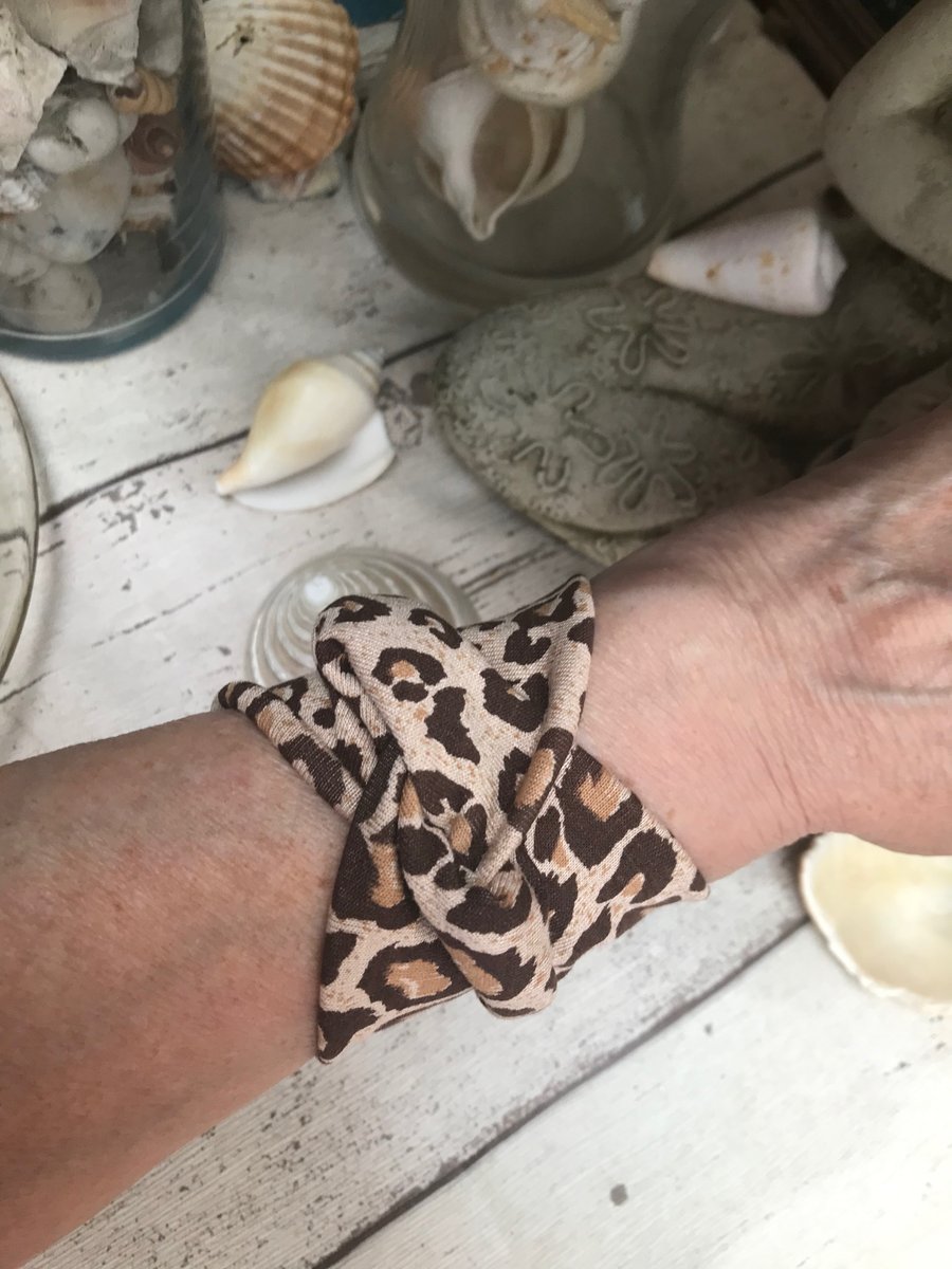 Wide cuff bracelet Animal print stretch fabric, wrist cover up gift idea