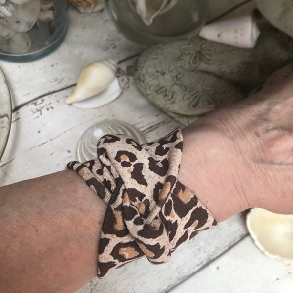 Wide cuff bracelet Animal print stretch fabric, wrist cover up gift idea