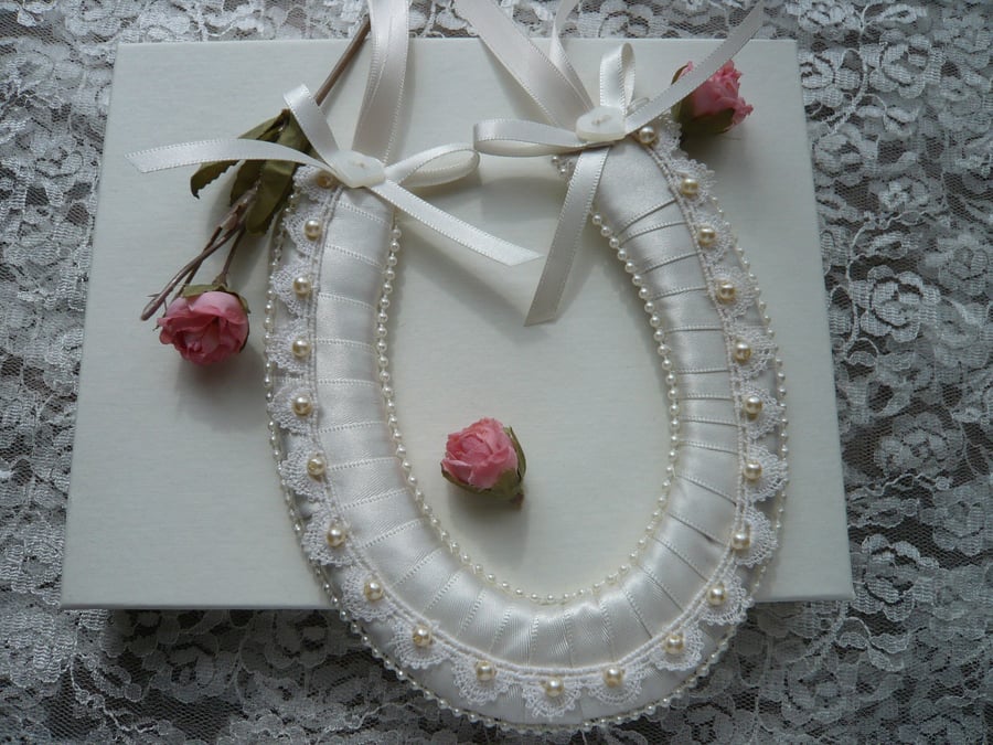 Ivory Cream Wedding Horseshoe with Cotton Lace