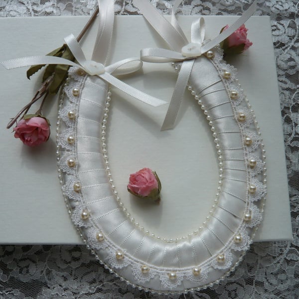 Ivory Cream Wedding Horseshoe with Cotton Lace