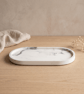 Large White and Grey Marbled Oval Decorative Tray for Jewellery and Home Decor