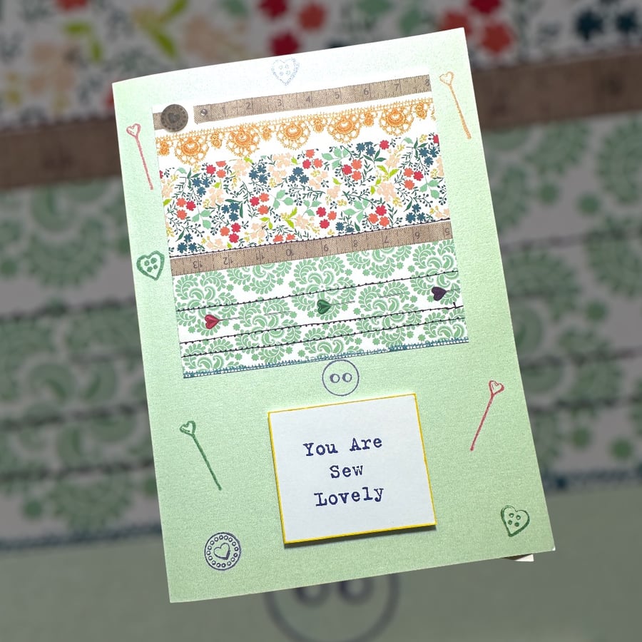Mothers day birthday card Pastel, you are so lovely, blank inside, sewing theme
