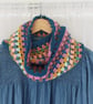  Crochet Infinity Scarf Deep Teal Trim 'Happy Scrappy' - Image 1