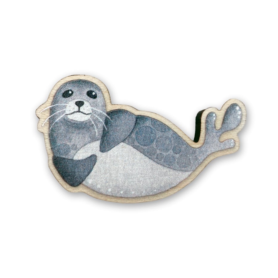 Wooden Pin Badge - Seal - Maple Wood Brooch - Seaside Accessories and Gifts