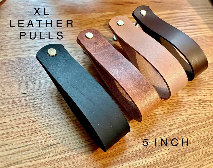 XL Vegetable Tanned Leather Drawer Pull - Scandi Cabinet Knob
