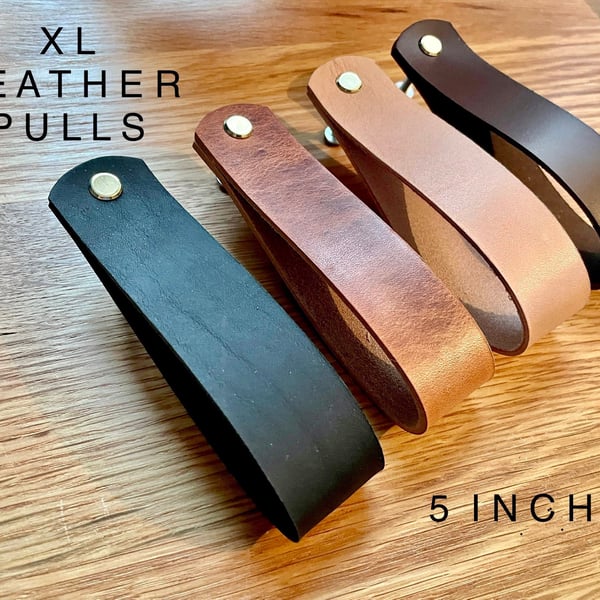 XL Vegetable Tanned Leather Drawer Pull - Scandi Cabinet Knob