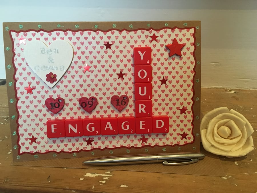 Bespoke handmade Scrabble letter engagement cards