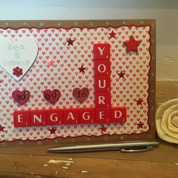 Bespoke handmade Scrabble letter engagement cards