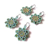 Mandala Style Crystal Earrings in Turquoise and Olive Green