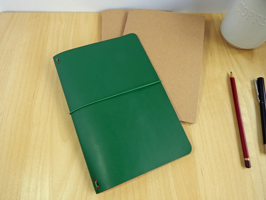 Leather Travel Journal Set in Green & Red. Notebook Cover. Gifts for Writers. 