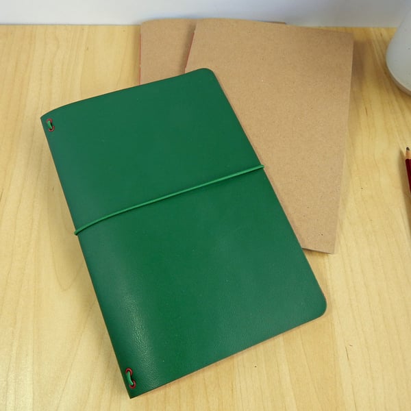 Leather Notebook Cover Set in Emerald Green, Spring Green. Artist Gift.