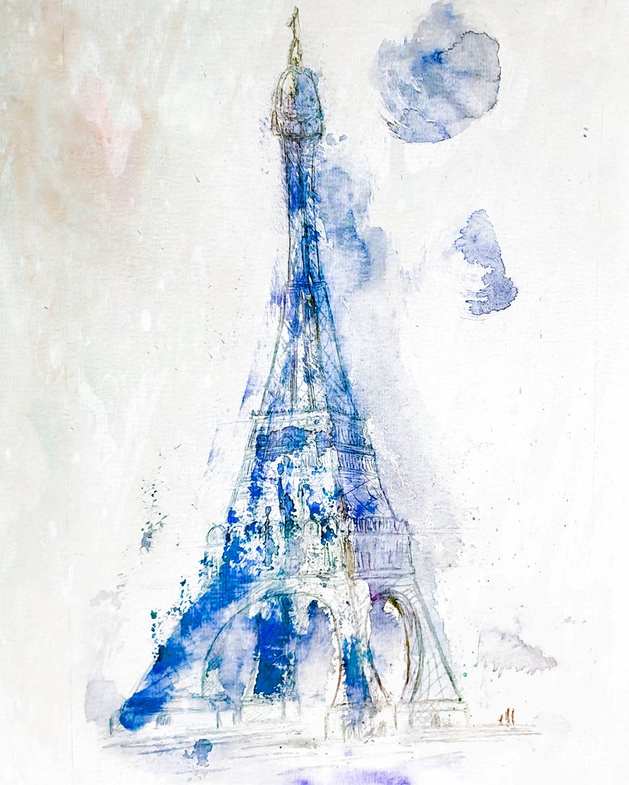 The Eiffel Tower Paris 5 x 7inch Giclee print shipped in a 7 x 9inch mount