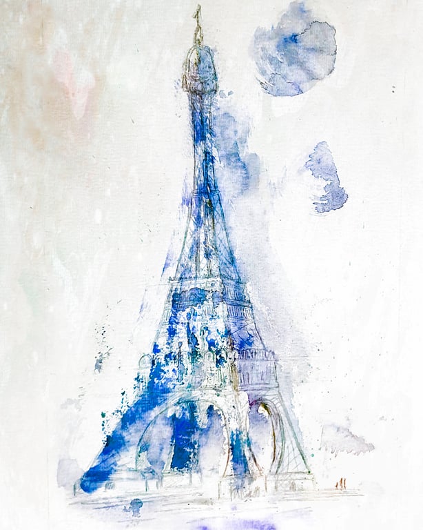 The Eiffel Tower Paris 5 x 7inch Giclee print shipped in a 7 x 9inch mount
