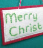 Merry Christmas decoration, hand embroidered felt with holly button - Image 3