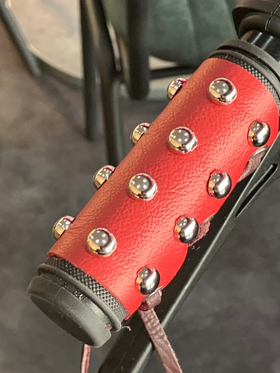 Red coloured Leather Wheelchair Handle Decorations with Chrome Dome Studs