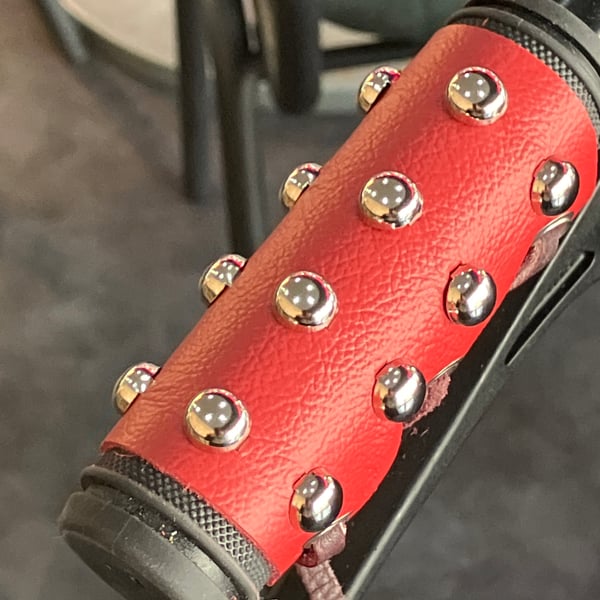 Red coloured Leather Wheelchair Handle Decorations with Chrome Dome Studs