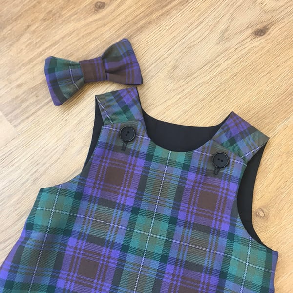 Isle of Skye Tartan Pinafore Dress and Hair Bow